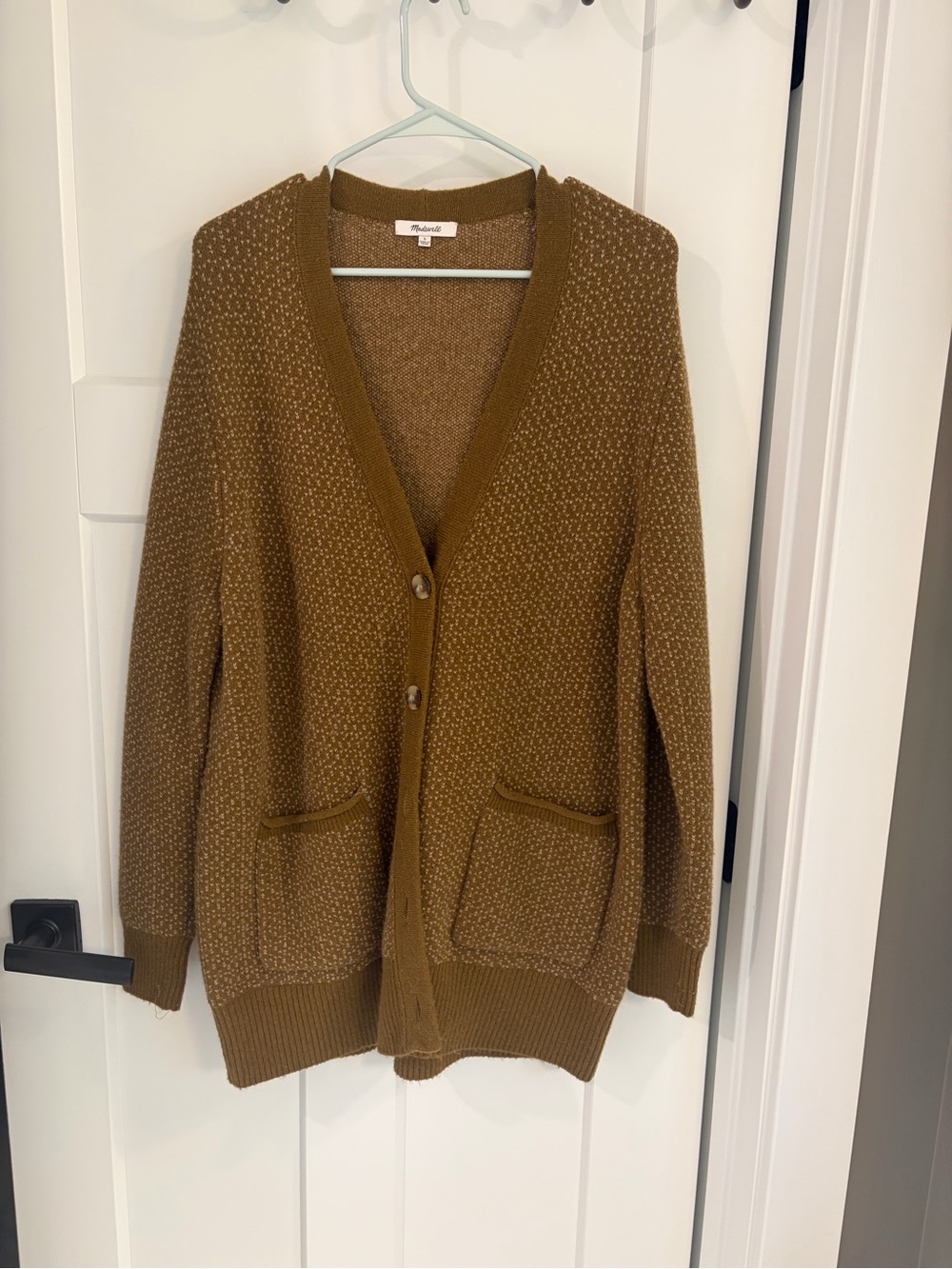 Madewell Caramel Brown Textured V‑Neck Cardigan